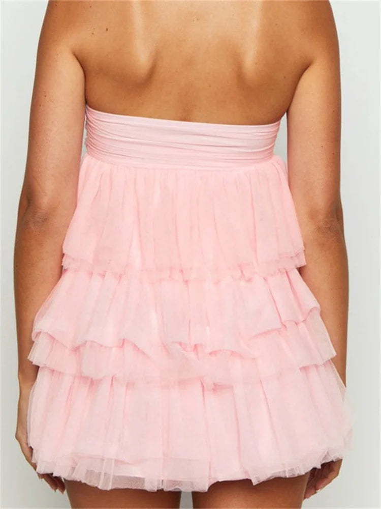 Off Shoulder Strapless Ruffles Party Mini Dresses