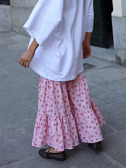 Flared Striped Elastic High Waist Pant