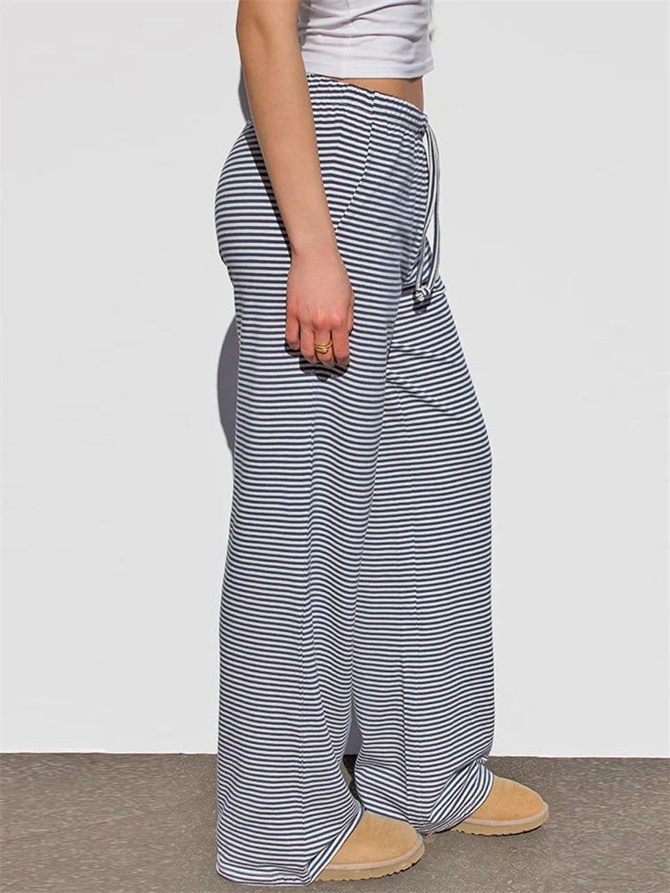 Wide-leg Striped Drawstring Elastic Sweatpant