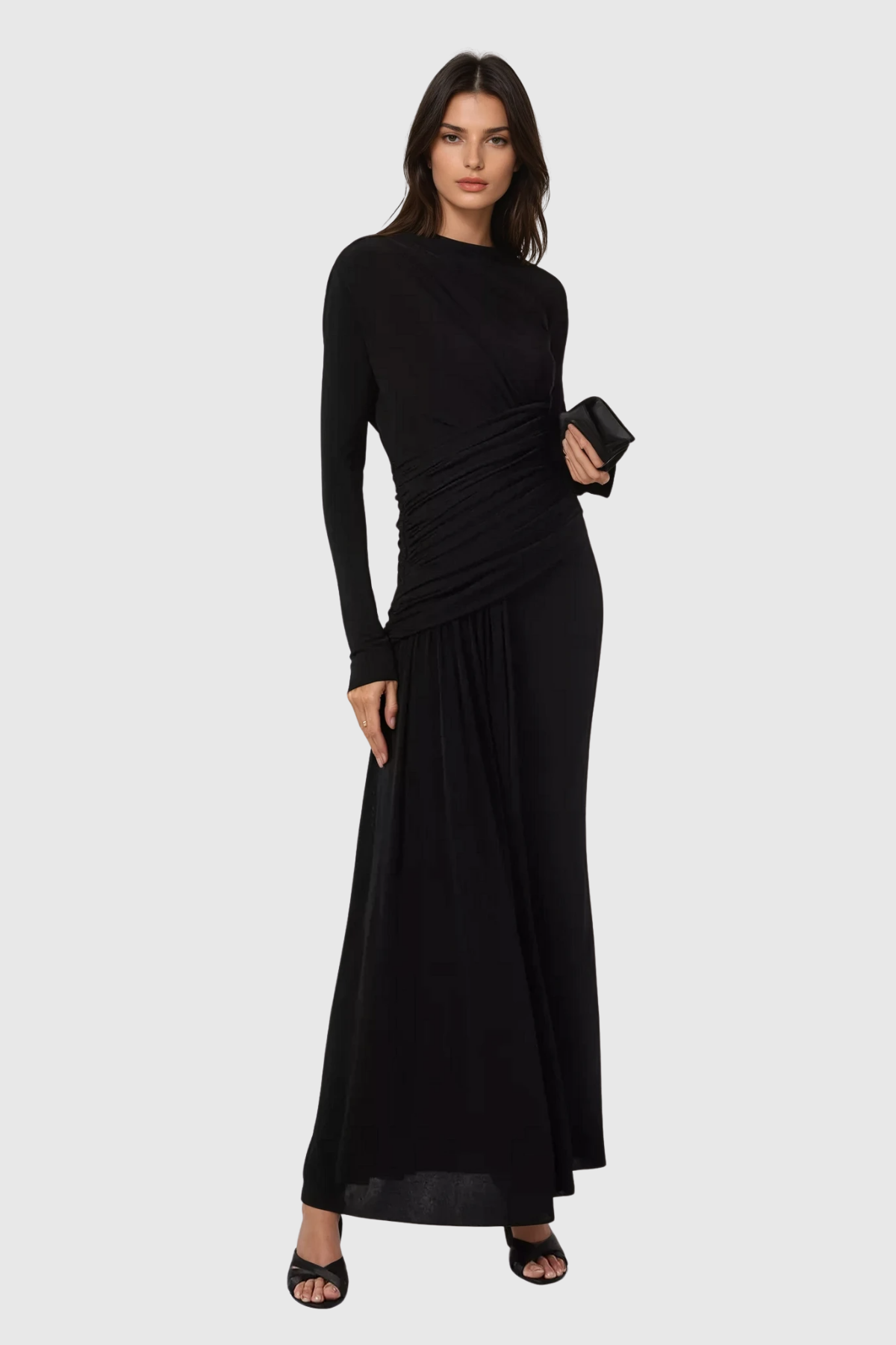 Cabdirashiid Ruch Asymmetric Maxi Dress in Black