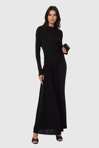 Cabdirashiid Ruch Asymmetric Maxi Dress in Black
