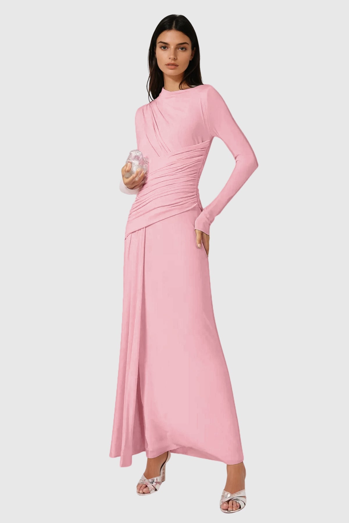 Cabdirashiid Ruch Asymmetric Maxi Dress in Pink