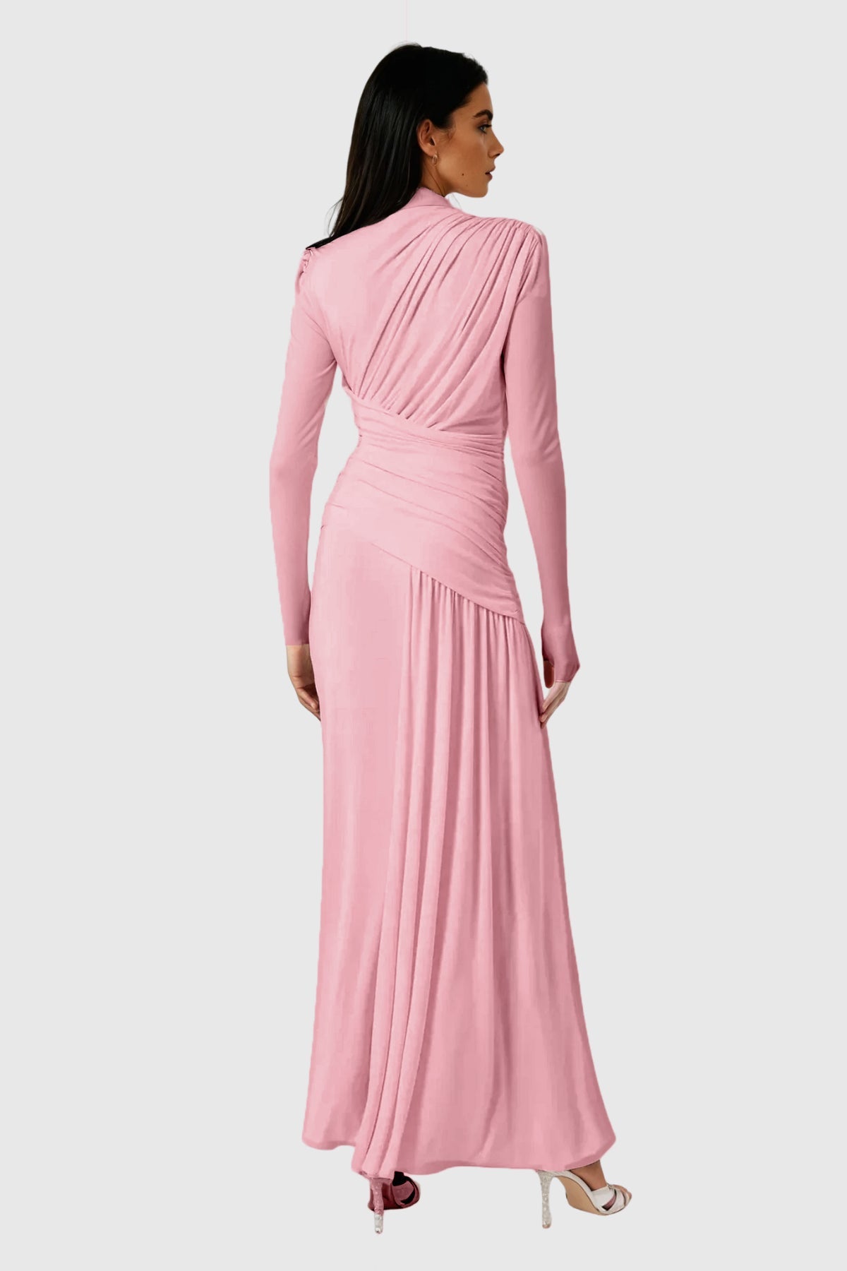 Cabdirashiid Ruch Asymmetric Maxi Dress in Pink