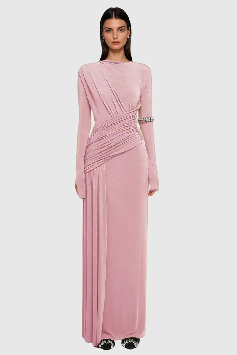 Cabdirashiid Ruch Asymmetric Maxi Dress in Pink