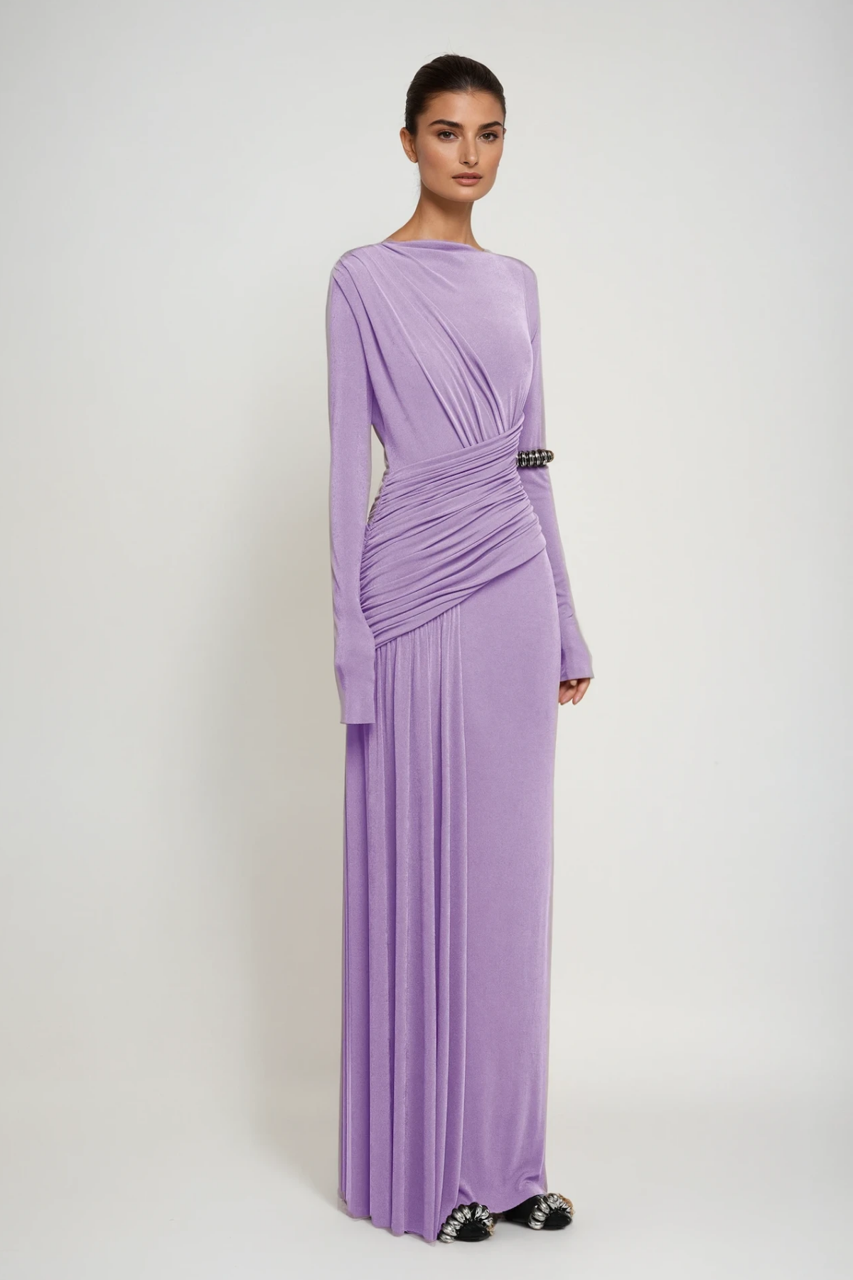 Cabdirashiid Ruch Asymmetric Maxi Dress in Purple