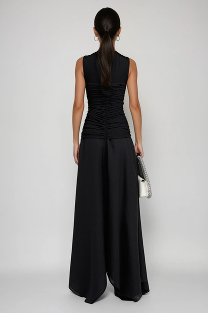 Cabdiraxmaan Ruch Drawstring Asymmetric Maxi Dress in Black