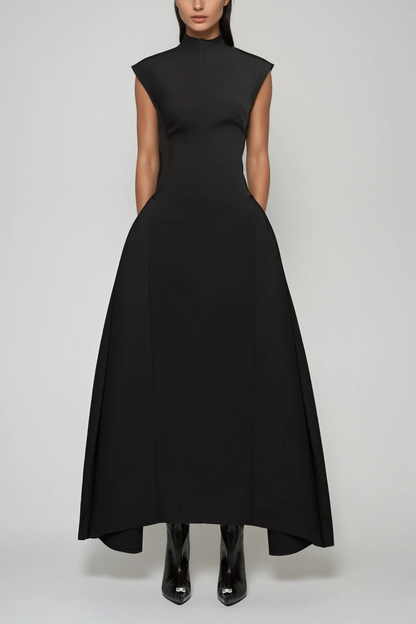 Cabdullaahi Sleeveless Asymmetric Maxi Dress in Black