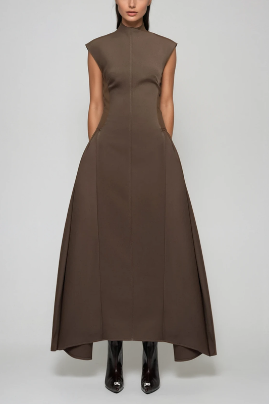 Cabdullaahi Sleeveless Asymmetric Maxi Dress in Brown