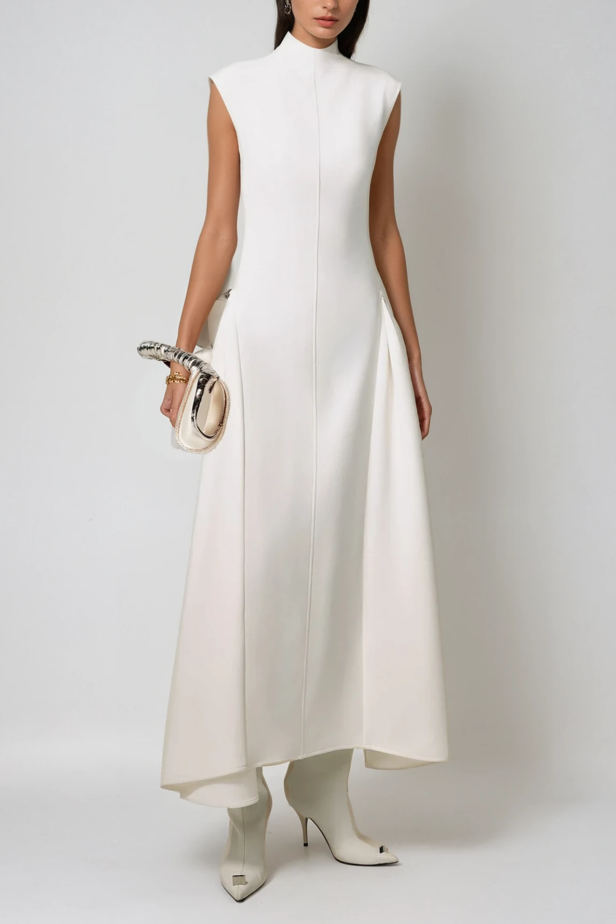 Cabdullaahi Sleeveless Asymmetric Maxi Dress in White