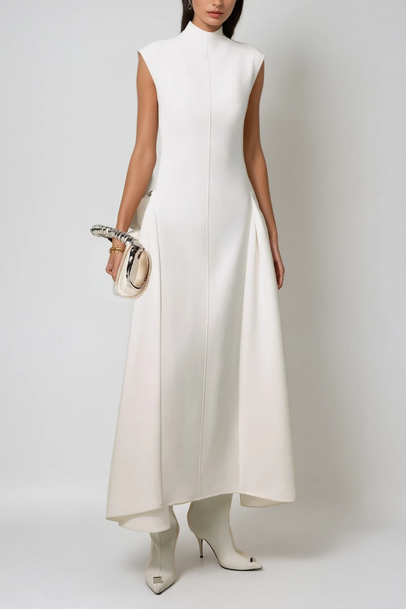 Cabdullaahi Sleeveless Asymmetric Maxi Dress in White