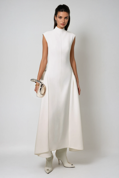 Cabdullaahi Sleeveless Asymmetric Maxi Dress in White