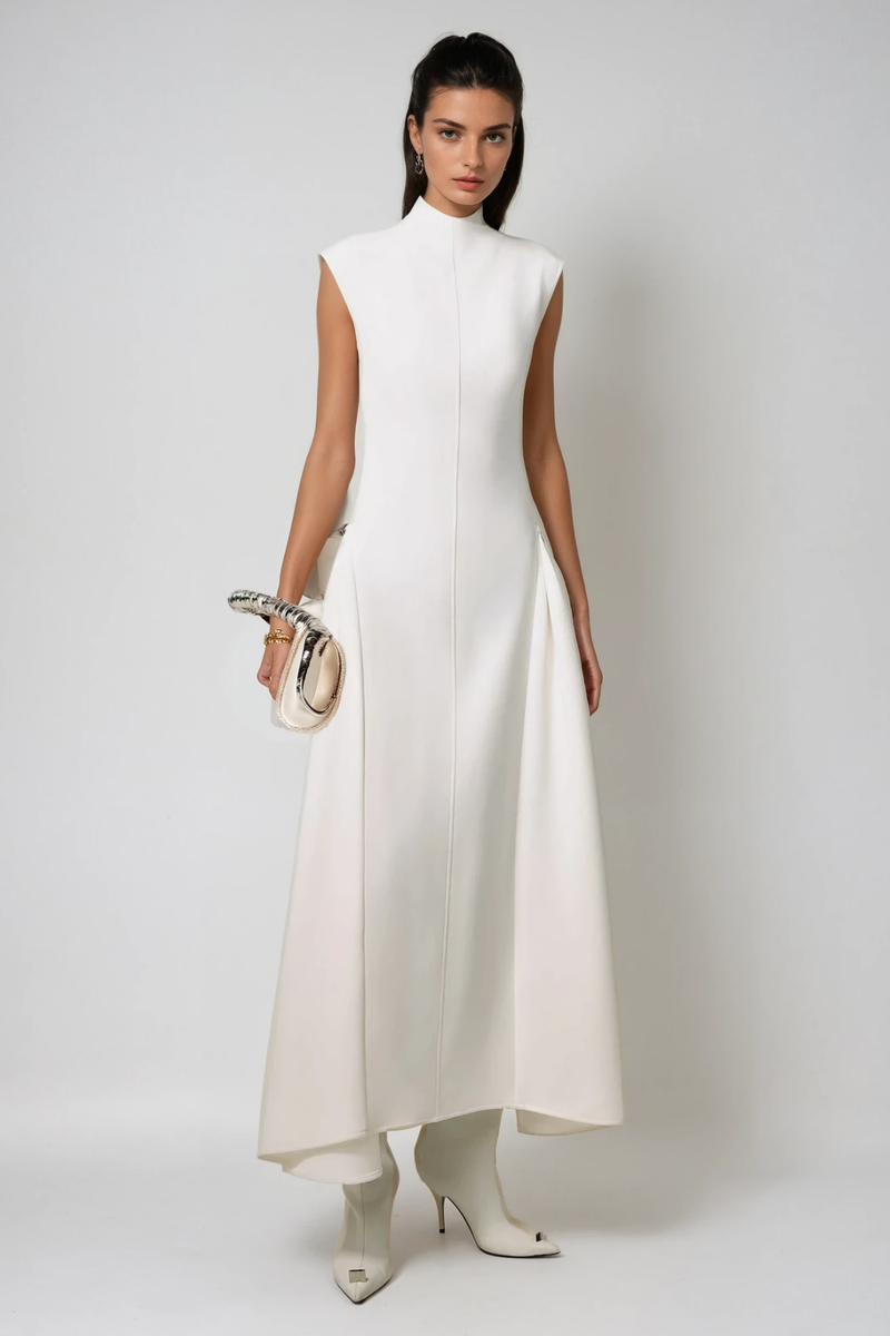 Cabdullaahi Sleeveless Asymmetric Maxi Dress in White