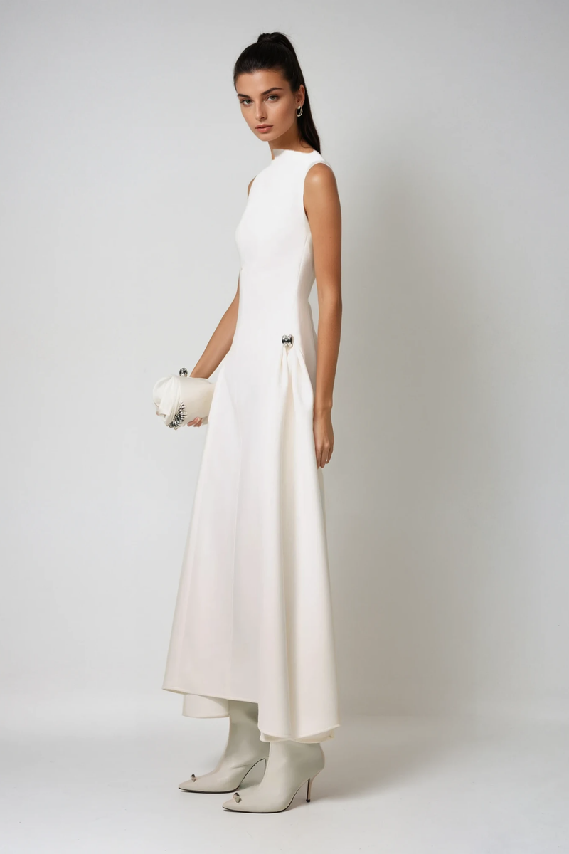 Cabdullaahi Sleeveless Asymmetric Maxi Dress in White