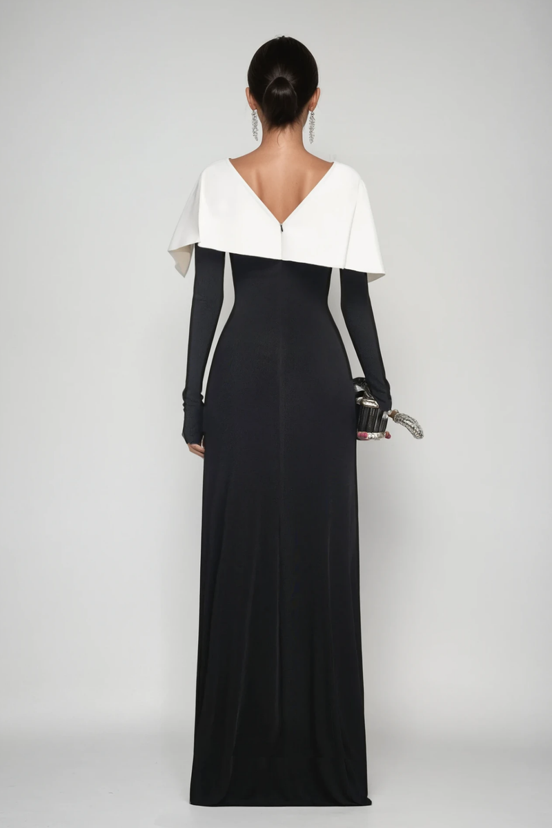 Cabdulqaadir Shawl Ruch Bodycon Maxi Dress in Black