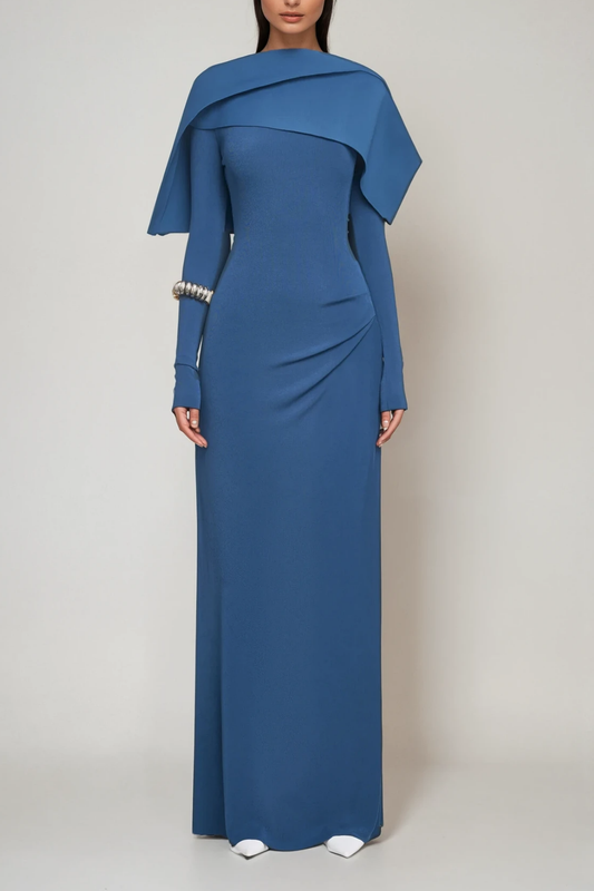 Cabdulqaadir Shawl Ruch Bodycon Maxi Dress in Blue