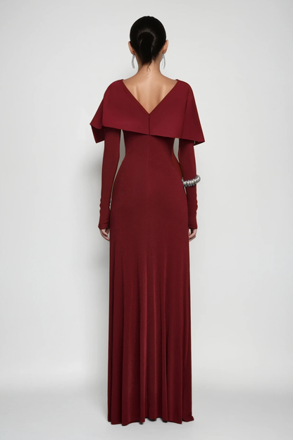 Cabdulqaadir Shawl Ruch Bodycon Maxi Dress in Red