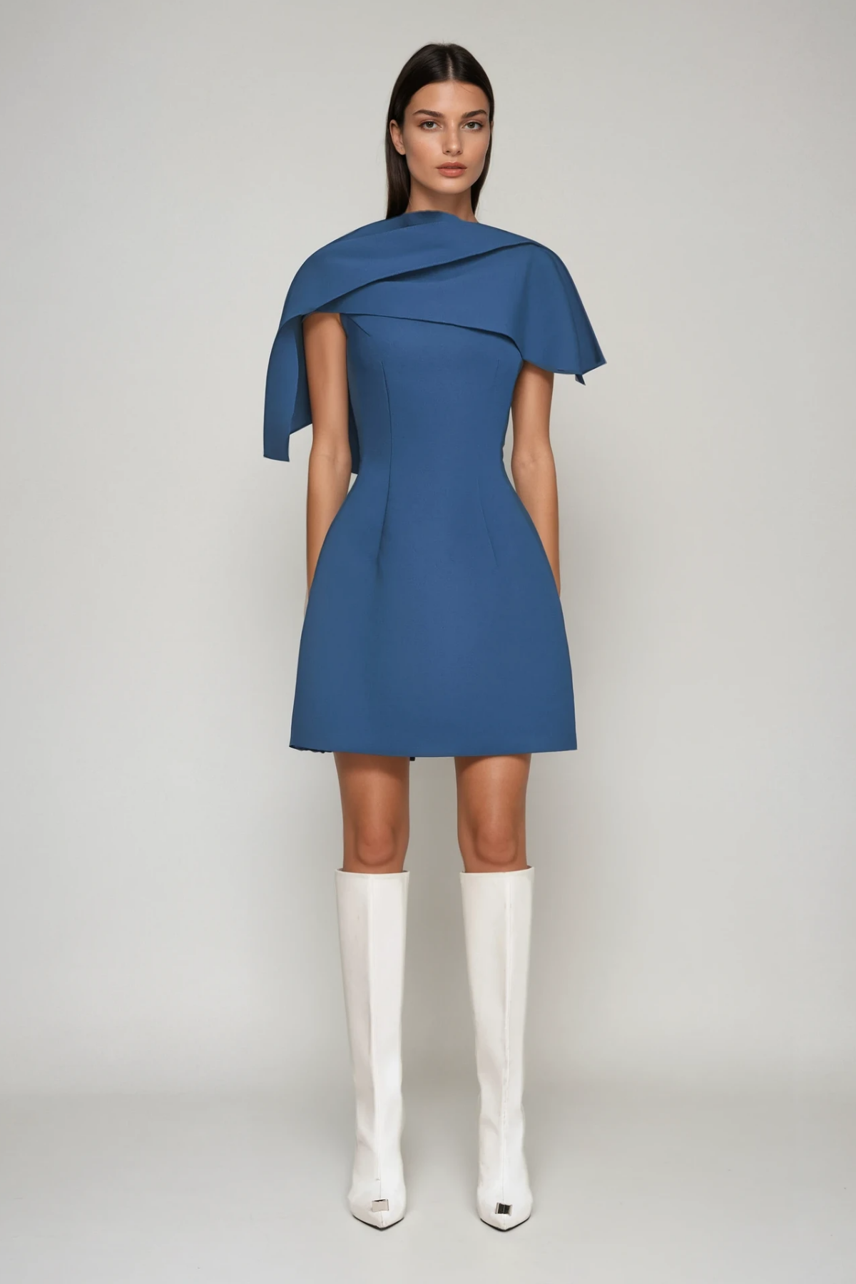 Cabdulqaadir Shawl Ruch Bodycon Mini Dress in Blue