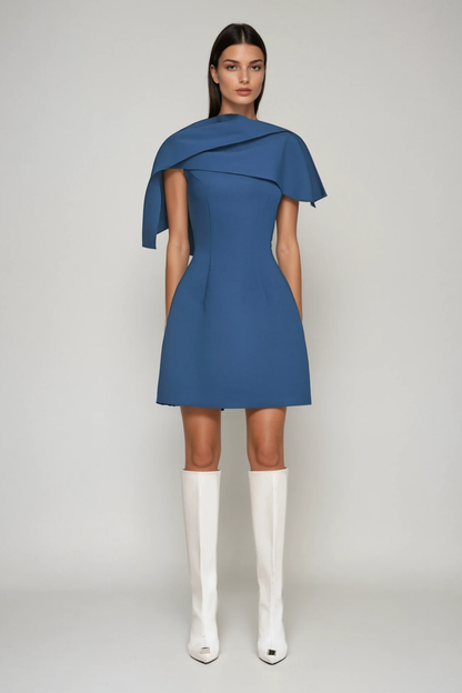 Cabdulqaadir Shawl Ruch Bodycon Mini Dress in Blue