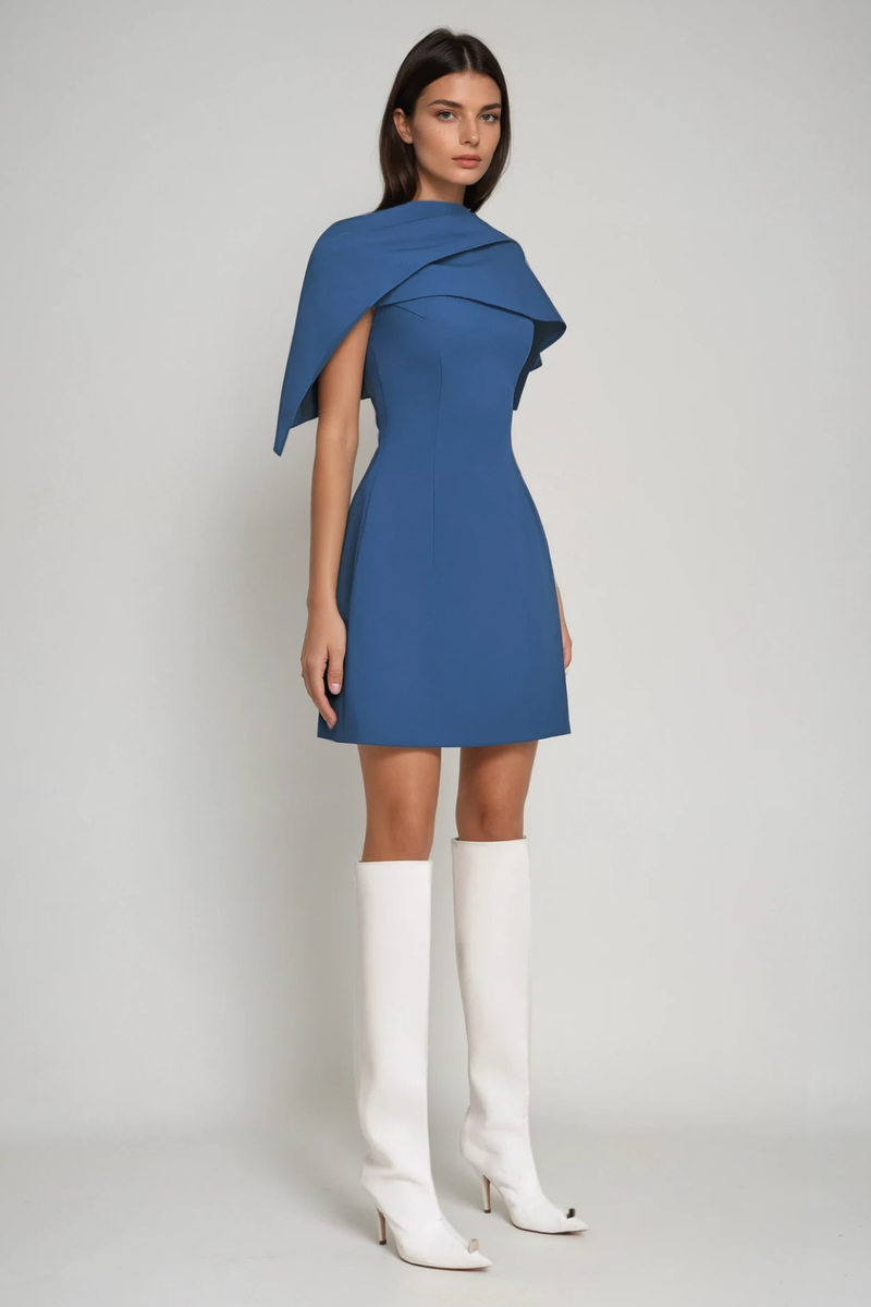 Cabdulqaadir Shawl Ruch Bodycon Mini Dress in Blue