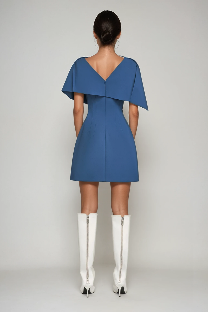 Cabdulqaadir Shawl Ruch Bodycon Mini Dress in Blue