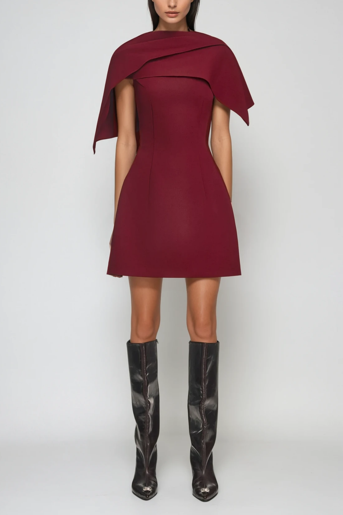 Cabdulqaadir Shawl Ruch Bodycon Mini Dress in Red