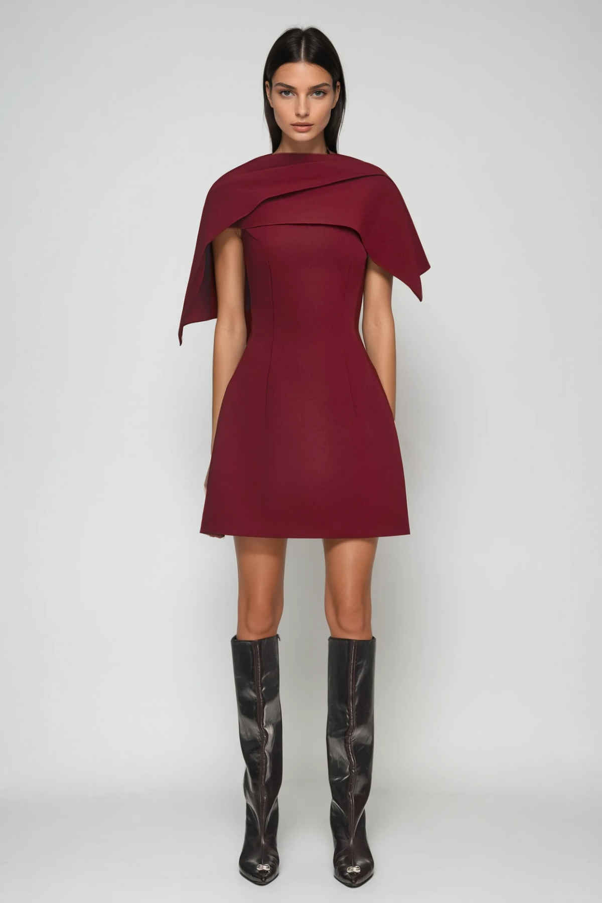 Cabdulqaadir Shawl Ruch Bodycon Mini Dress in Red