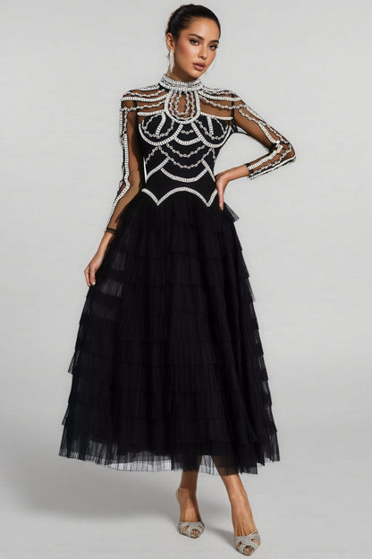 Kymte Black Beading Maxi Evening Maxi Dress