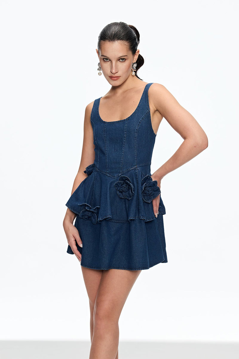 Caelie Corset Flower Ruffle Mini Dress