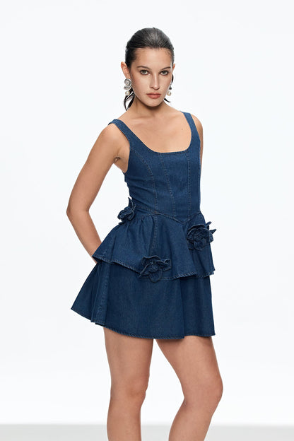 Caelie Corset Flower Ruffle Mini Dress