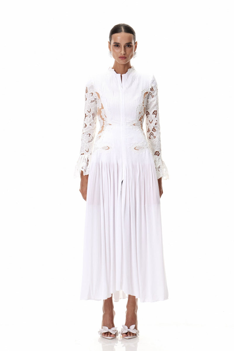 Caesarius Embroidered Ruch Lace Maxi Dress