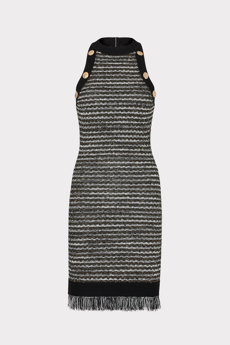 Cailean Fringe Tweed Sleeveless Mini Dress