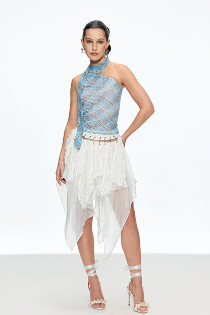 Caio Feather Asymmetric Mini Skirt