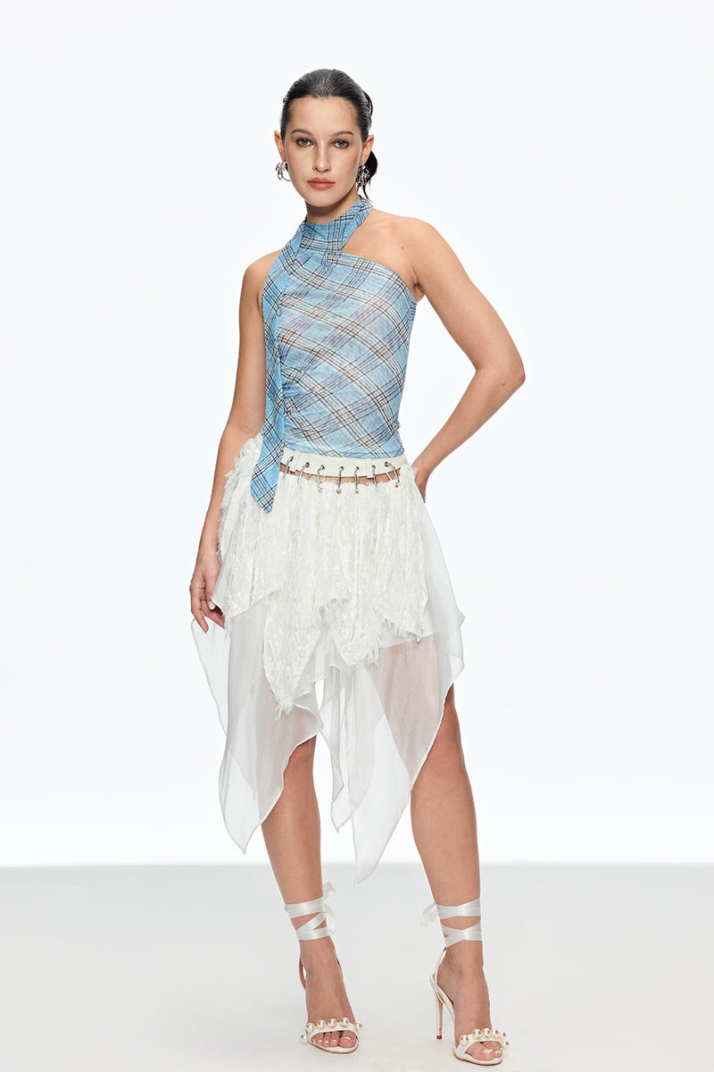 Caio Feather Asymmetric Mini Skirt