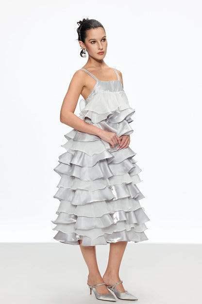 Caius Ruffle Spaghetti Midi Dress