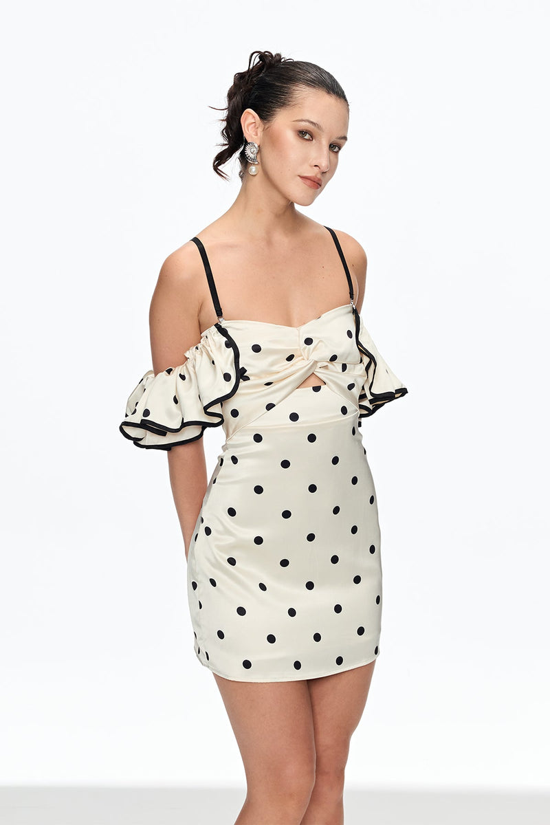 Caj Dot Off Shoulder Mini Dress in White