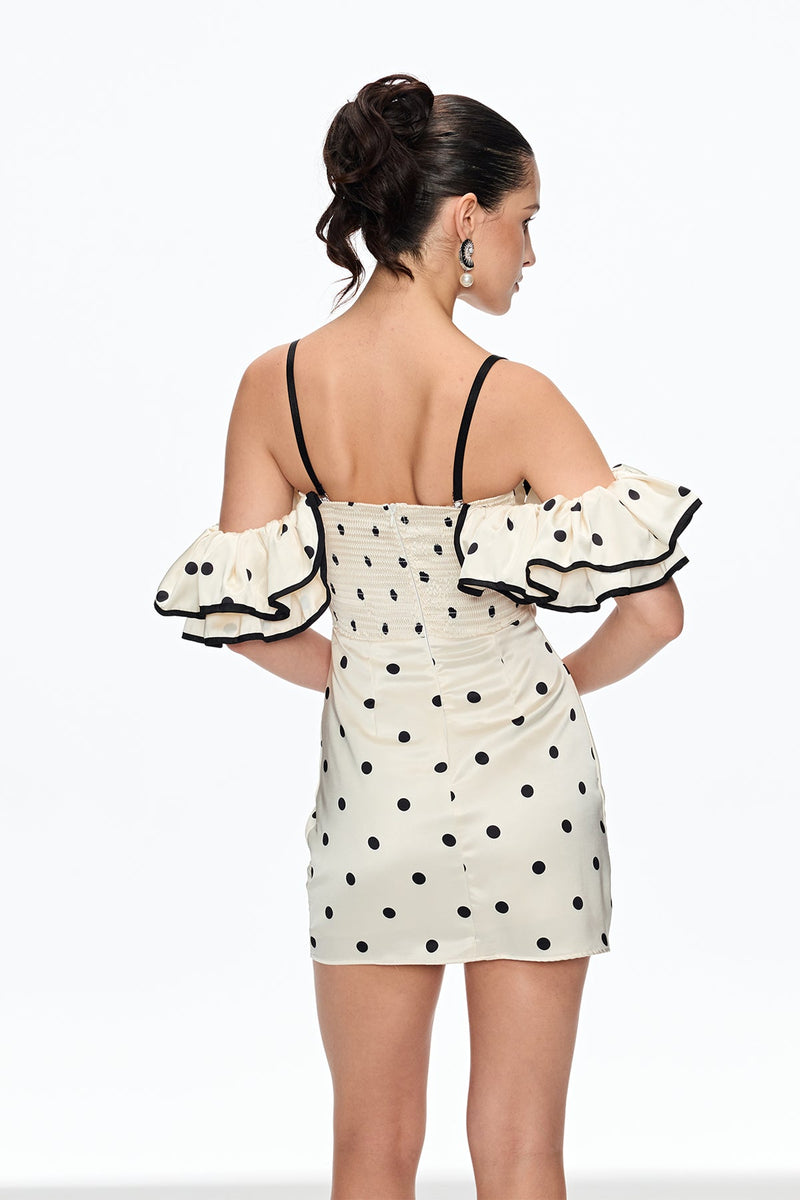 Caj Dot Off Shoulder Mini Dress in White