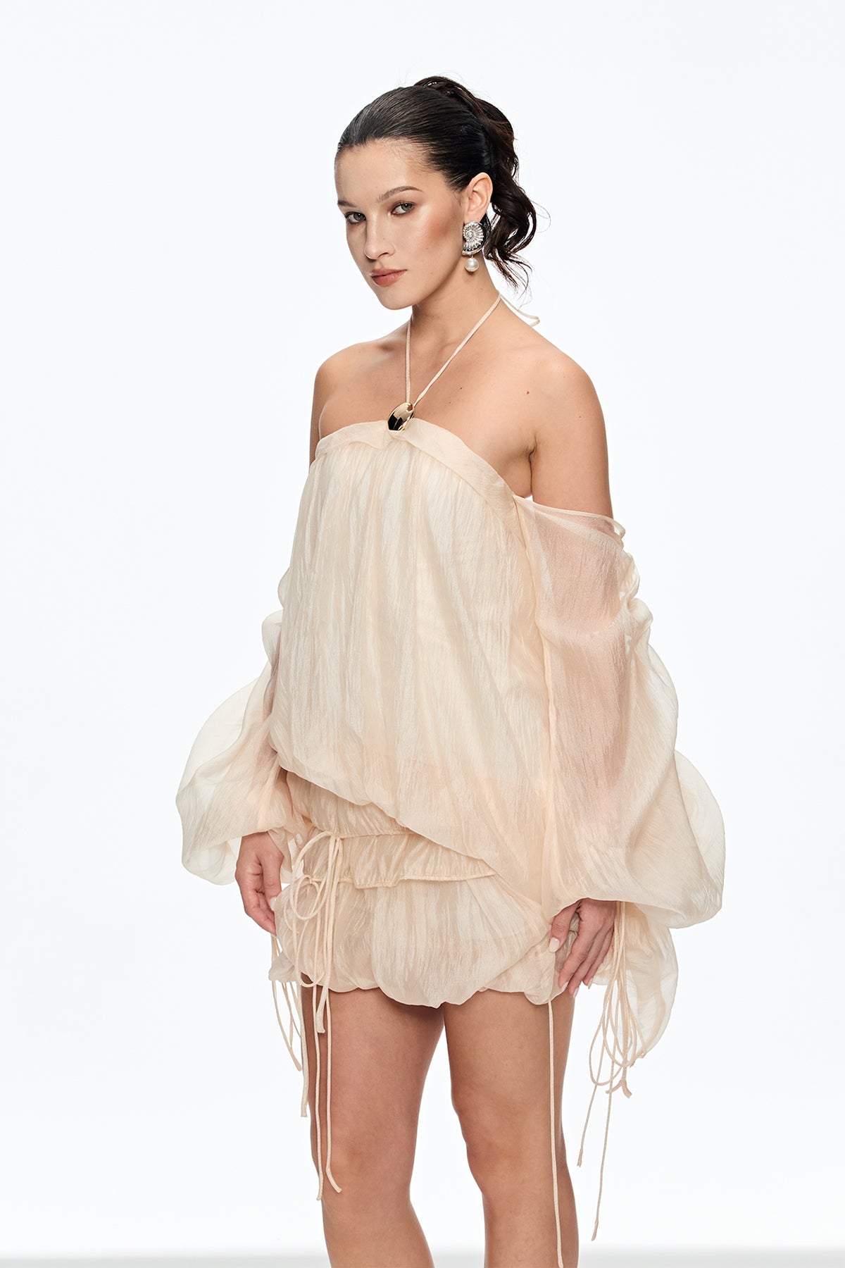 Calanthia Ruch Off Shoulder Lace Up Mini Dress