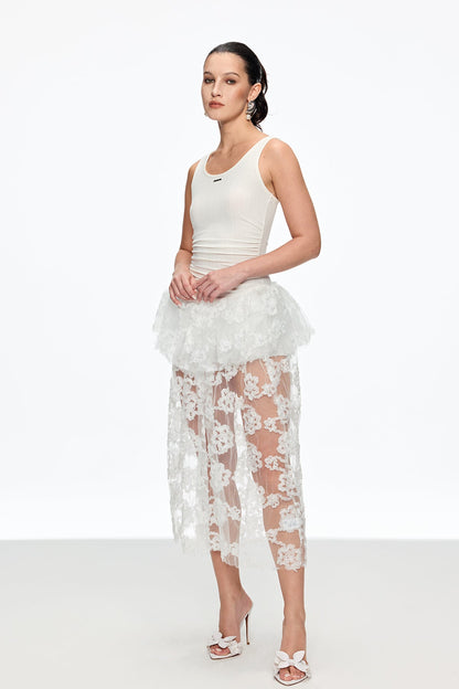 Calbhach Sleeveless Lace Midi Dress