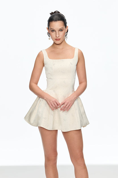 Calfuray Bow Rhinestone Mini Dress