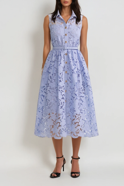 Calixtus Embroidered Sleeveless Cutout Midi Dress
