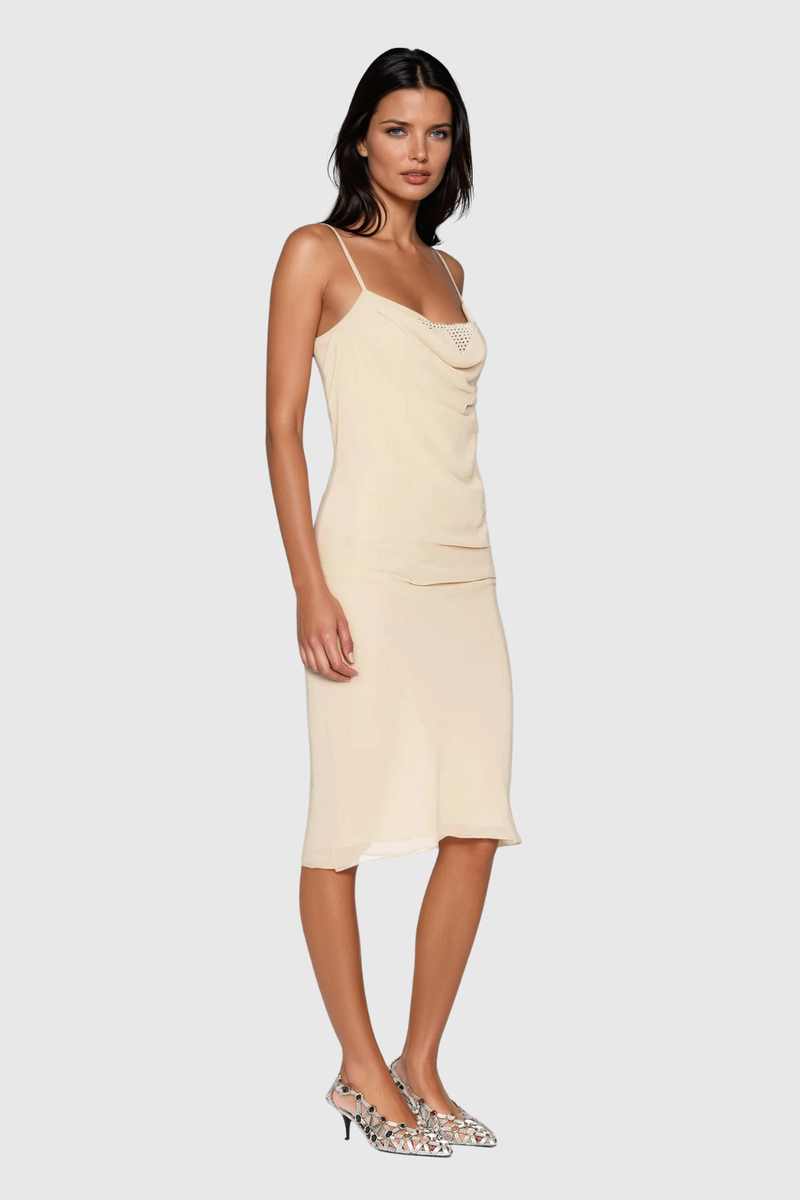 Callista Spaghetti Rhinestone Midi Dress