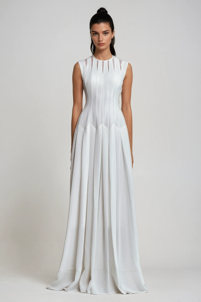 Cambria Ruch Ruffle Sleeveless Maxi Dress