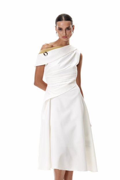 Cambyses One Shouder Ruch Midi Dress