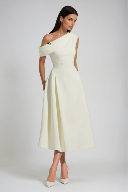 Cambyses One Shouder Ruch Midi Dress