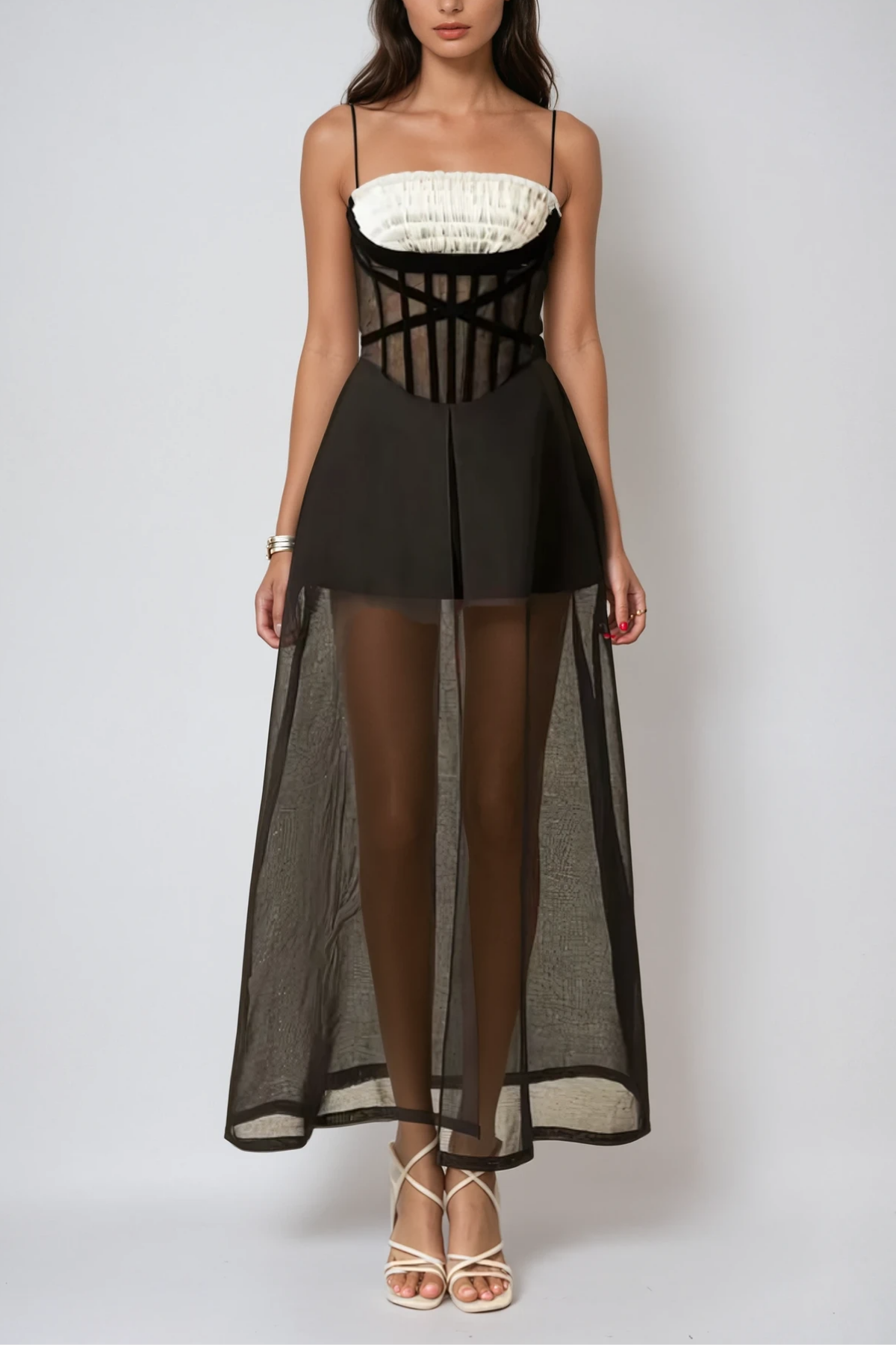 Candelaria Ruch Mesh Corset Maxi Dress