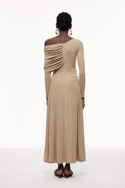 Candi Ruch Asymmetric Maxi Dress in Khaki
