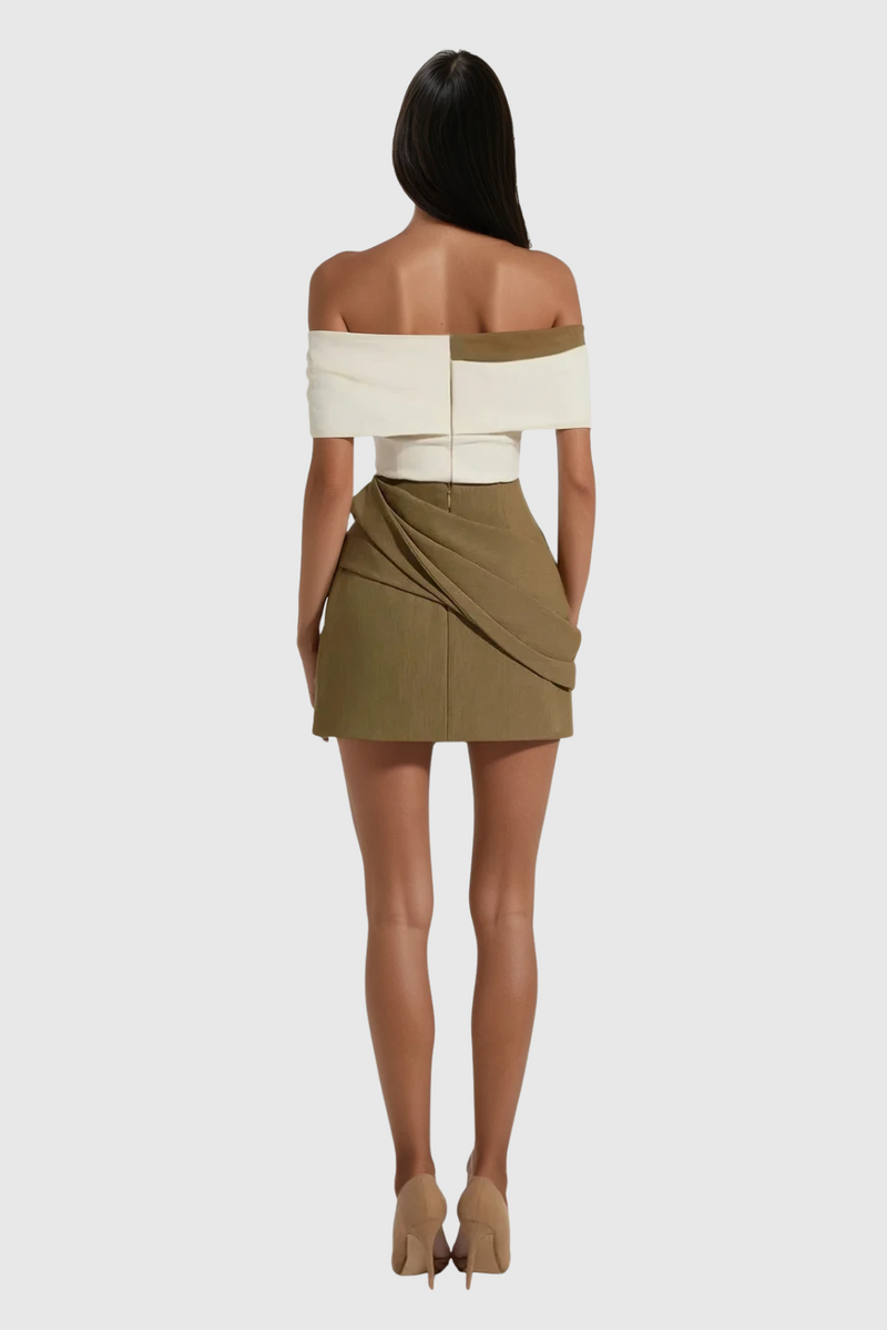 Candide Off Shoulder Ruch Mini Dress