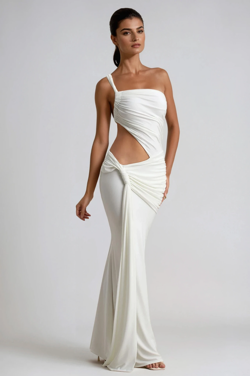 Candy Cutout Asymmetric Ruch Maxi Dress