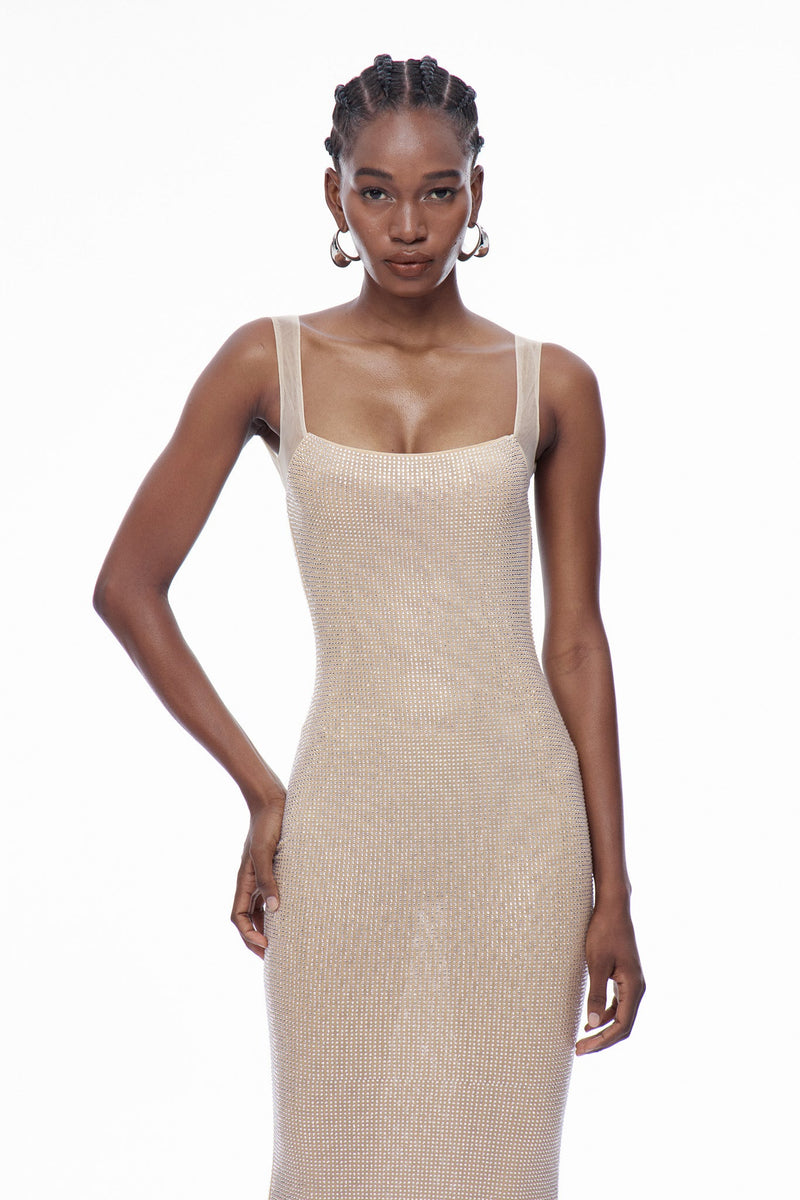 Caomh Sequin Backless Maxi Dress in Apricot