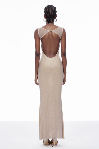 Caomh Sequin Backless Maxi Dress in Apricot